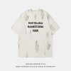 Distressed, faded, broken letter printed short-sleeved T-shirt for men, summer loose pure cotton retro couple's T-shirt top for women q Item Picture